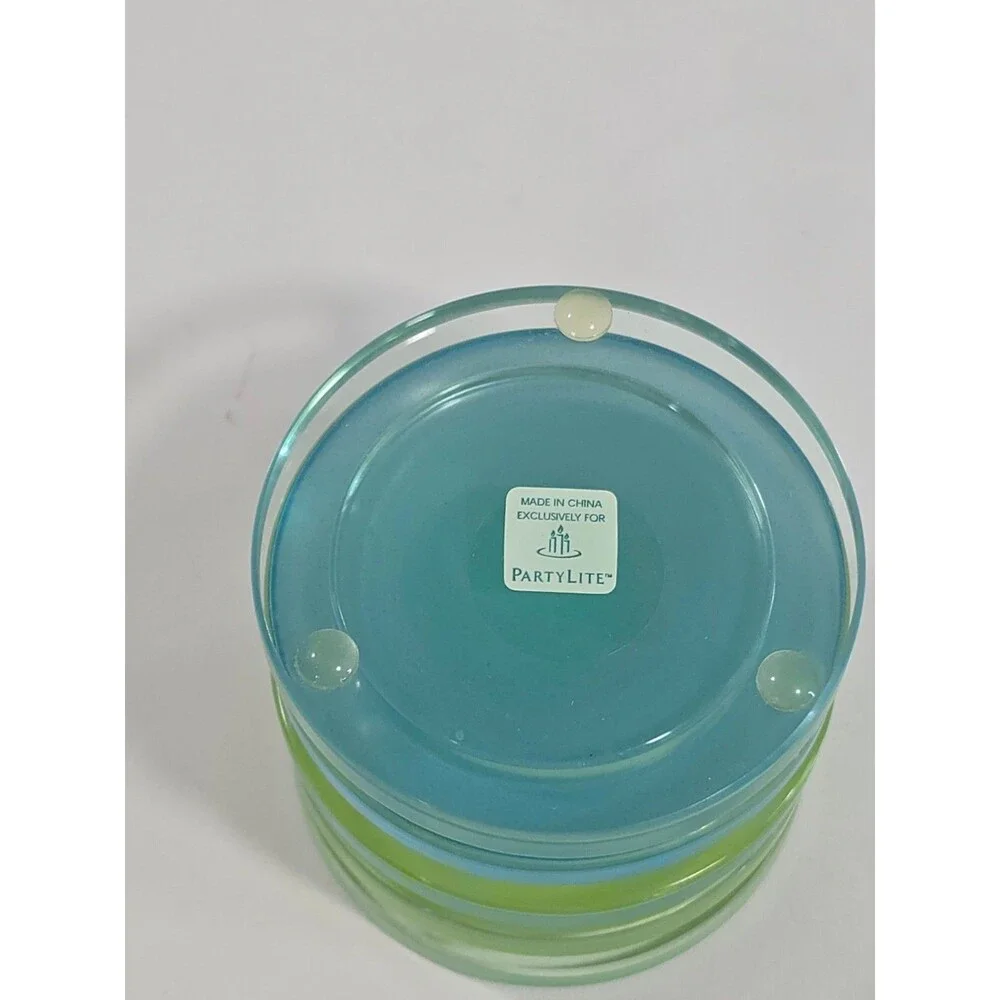 PartyLite PRISM Tealight Holder Layered Glass: Green, Capri Blue, Clear NEW